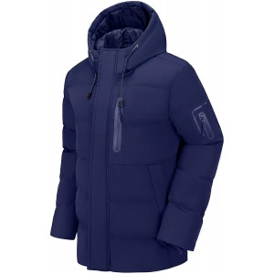 Men Puffer Jacket with Hooded Parkas Thicken Padded Jacket Windproof Outdoor for Winter Coat